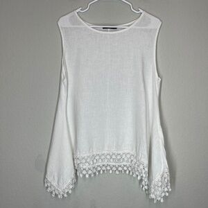 Senzatempo Linen Tank Top Women's L Lagenlook Italy Crochet Trim Beach Casual
